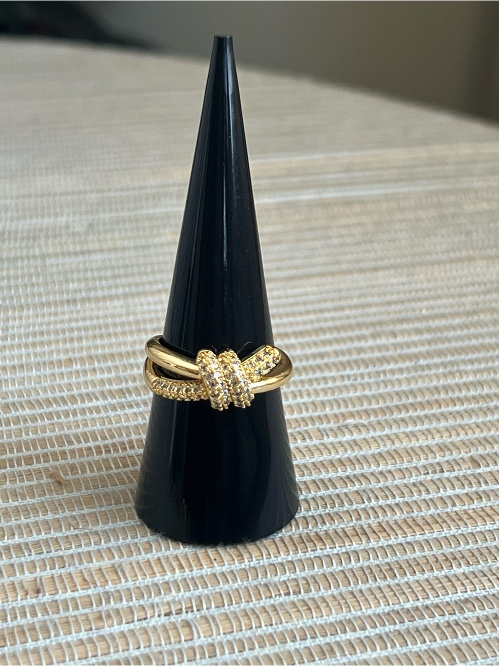 Adjustable Gold Knotted Pavé center Crystal Ring